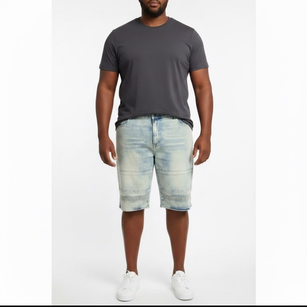 NEW GS-115 Denim Jean Shorts Jorts‎ Men Big Tall 50 Blue Distressed Bleach Dyed